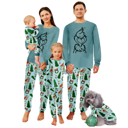 

FUNIER Family Christmas Pajamas Sets Cartoon Monster Print Sizes Baby-Kids-Adult-Pet 2-Piece Top and Pants Bodysuits Pajamas Set