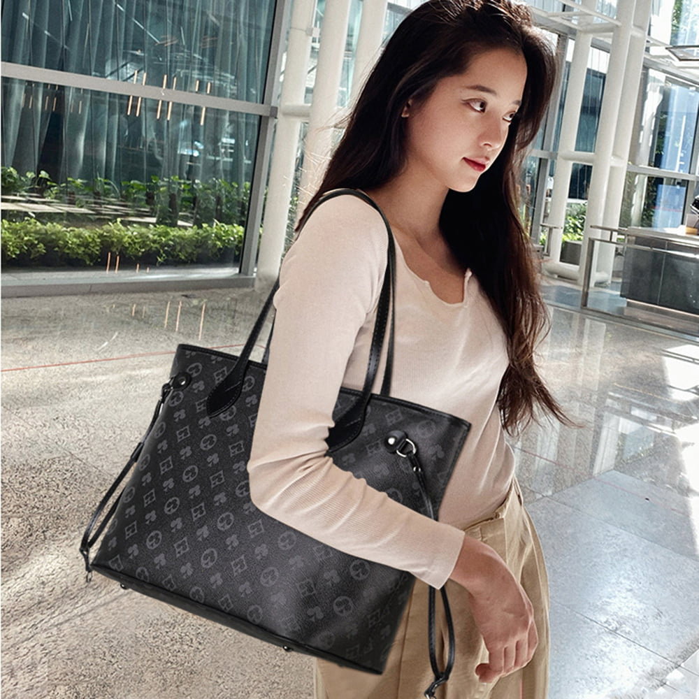 Avamo Womens Handbags Checkered Tote Shoulder Bags Fashion Large Travel  Shoulder Purses With Wristlet Clutch 2 in 1 Bag Set 