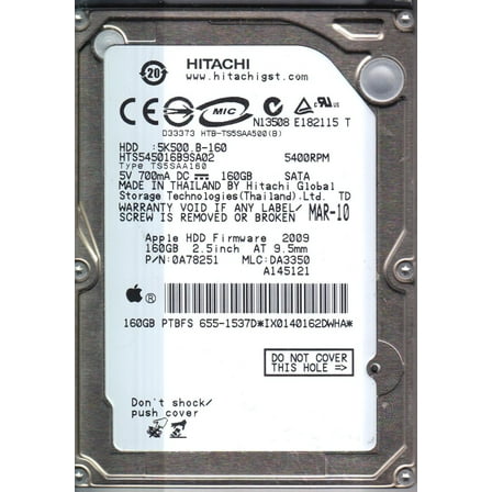 HTS545016B9SA02, PN 0A78251, MLC DA3350, Hitachi 160GB SATA 2.5 Hard Drive