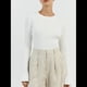 thumbnail image 5 of Camisa Básica de Larga para Mujer, de Punto Acanalado, Ajustada y con Cuello Redondo. S, 5 of 10