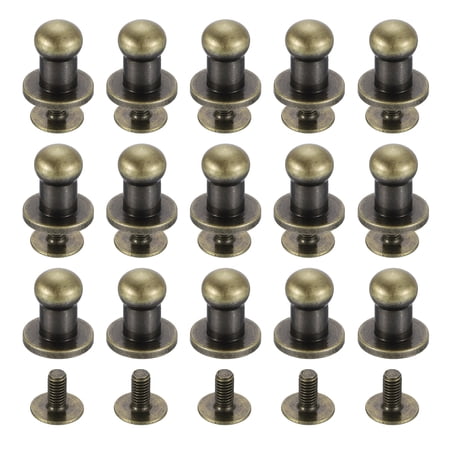 15Sets Brass Ball Head Stud Rivets, 5mm Screw Back Button Nipple Rivet Bronze