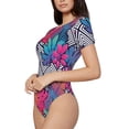 thumbnail image 2 of Balery Tropical Leaves Women's Short Sleevee Crew Neck Bodysuit Tops Short Sleeve Tops Basic-, 2 of 9