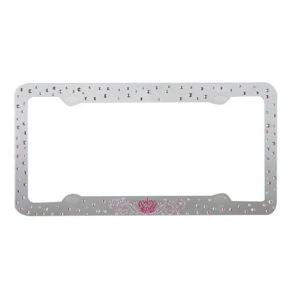 Insten Charming Princess Crown with Dazzling Pink and White Crystal all over the Clear Plastic License Plate Frame