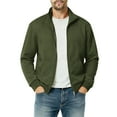 thumbnail image 2 of Jinhomg Mens Fleece Full Zip Up Sweatshirt Casual Mock Neck Jacket Sweatshirts No Hood Lightweight Cardigan Coats with Pockets, 2 of 7