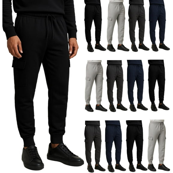 BILLIONHATS 12 Pack Mens Cargo Jogger Sweatpants, Assorted Colors & Sizes from S M L XL 2XL, Great for Homeless Shelter Donations, Cargo and Regular Pockets