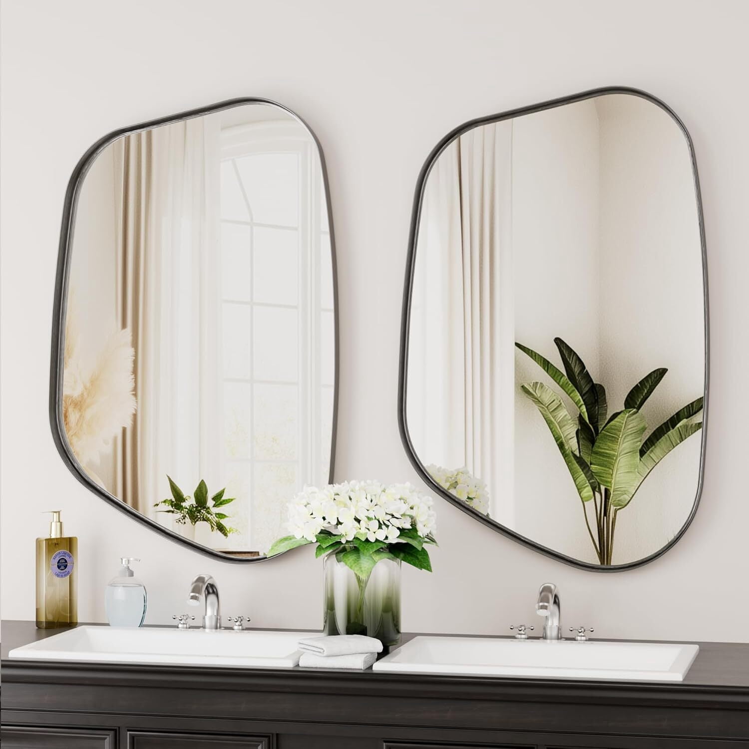 Lumora Irregular 26"x40" Bathroom Wall Mirror, Black