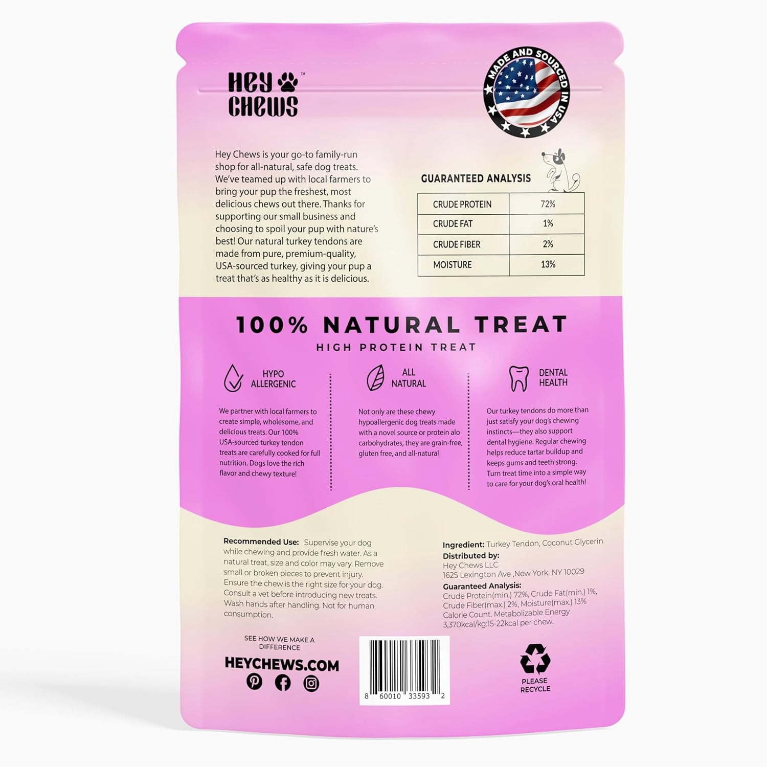 Turkey Tendons for Dogs - Turkey Dog Treats, Tenderloin - Made in The USA -Hypoallergenic Treats for Dogs - 9 oz