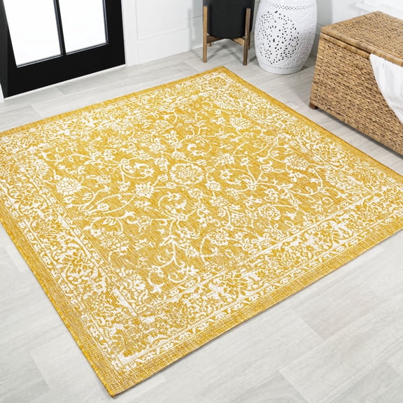 JONATHAN Y SANTA MONICA 5' Square Area Rug, Tela Bohemian Textured Weave Floral - Yellow/Cream, SMB100E-5SQ