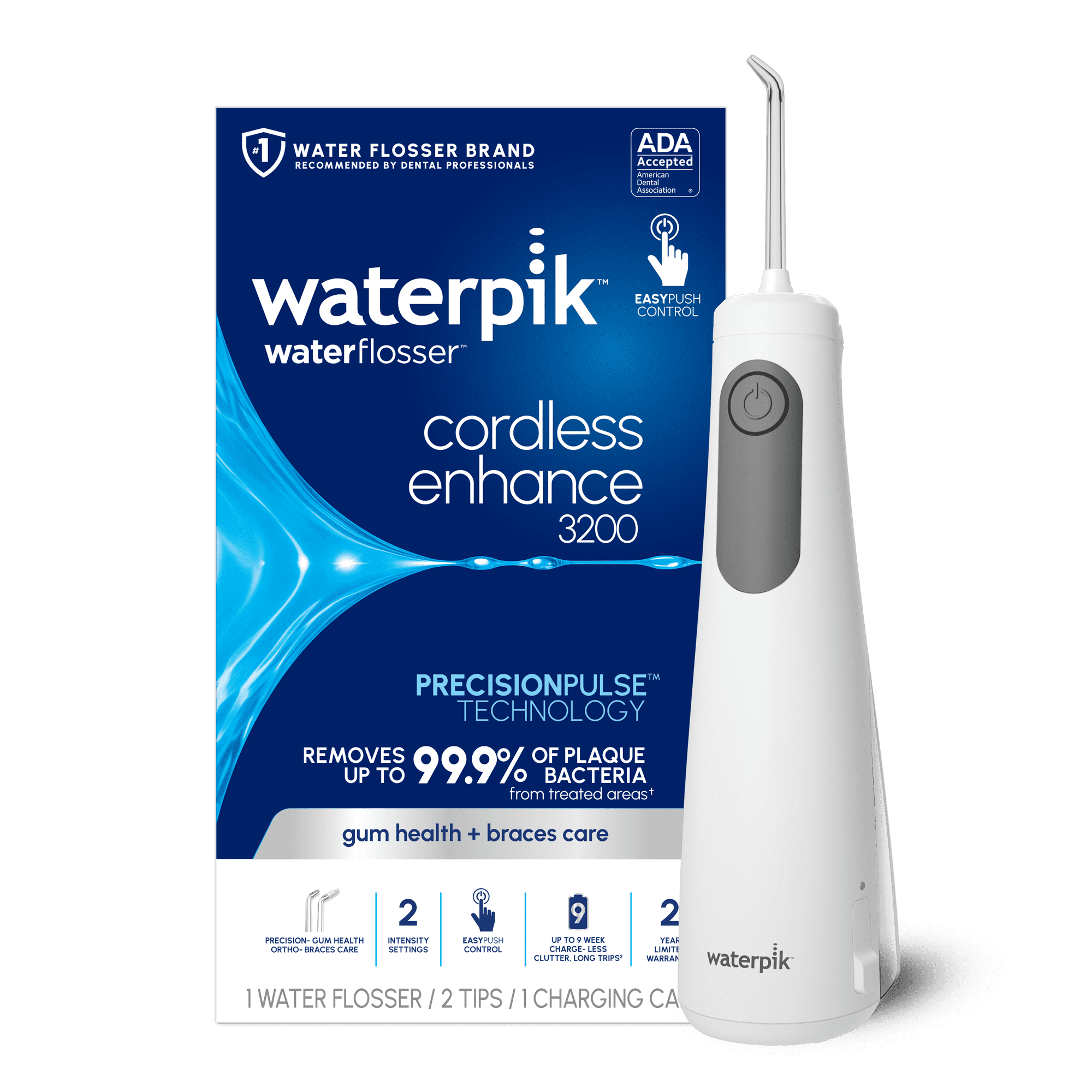Waterpik Cordless Enhance 3200 Water Flosser with 2 Settings, 2 Tips, ADA Accepted