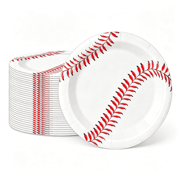 CCOCC Baseball Party Supplies Set 60Pcs Baseball Party Paper Plates - 7Inch Round Dinner Dessert Plates for Cake,Salad,Fruit Pizza丨Kids Birthday Fan Sports Event&Game Day