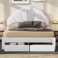 thumbnail image 2 of Full Size Upholstered Platform Bed with Slats, Modern Bed Frame with Seashell Shaped LED Headboard and 2 Drawers, White, 2 of 9