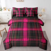 Castle Fairy Black Pink Checkered Twin Bedding Sets,Stripes Plaid Bedding Comforter Set
