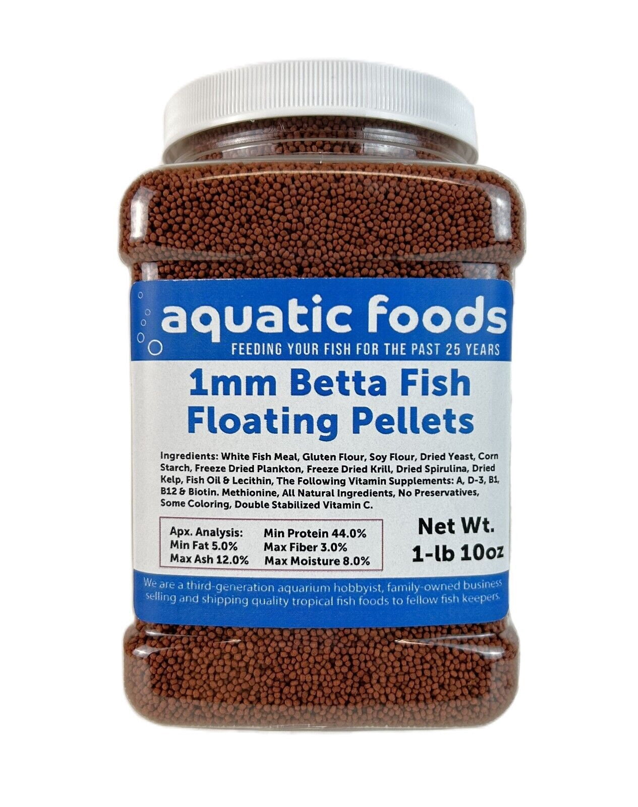 1mm - 1/32" Floating Pellets for Bettas, Siamese Fighting Fish, Guppies, Tetras, Baby Koi, All Smaller Tropical and Pond Fish - WL 1-lb 10oz Med Jar