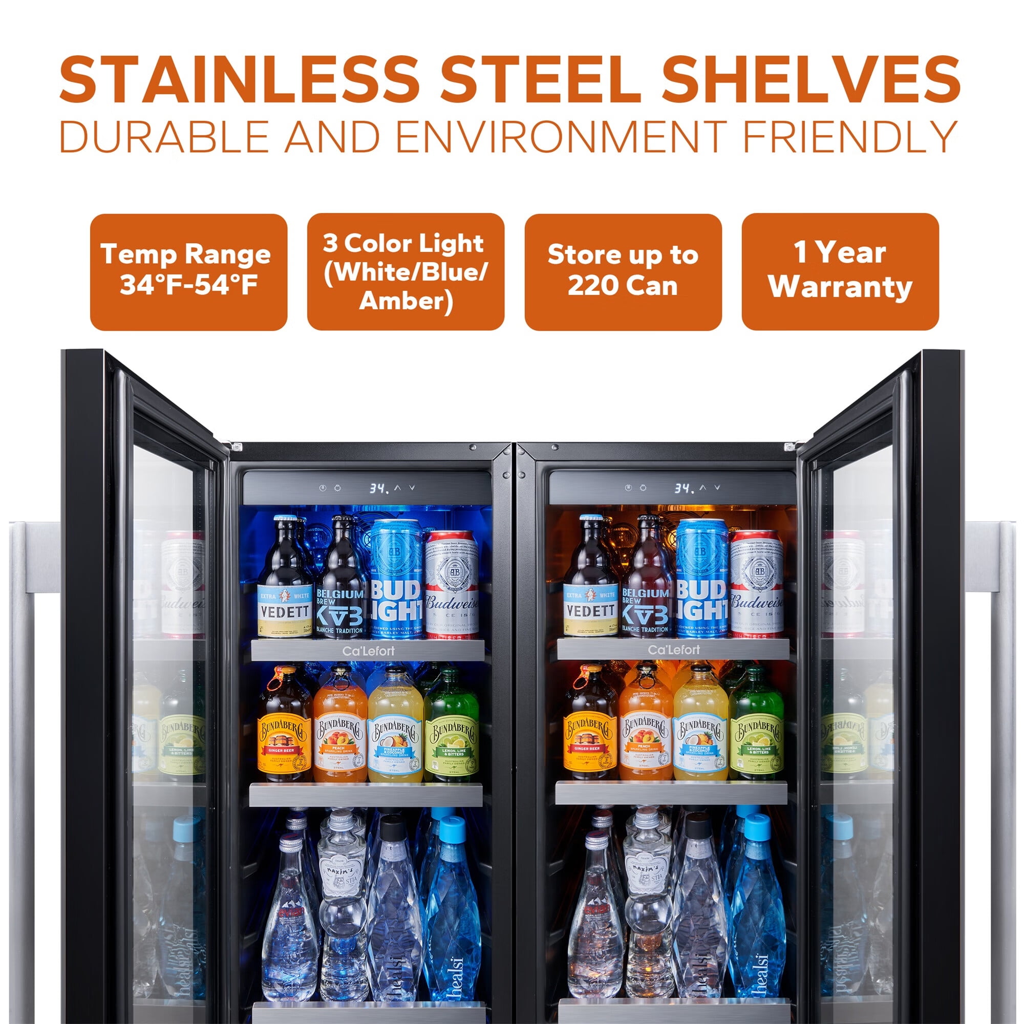 Ca'Lefort 30 Inch Beverage Refrigerator,200 Cans Dual Zone 15'' Beverage Cooler and 15'' Digital Touch Control Beverage Fridge,Built-In or Freestanding