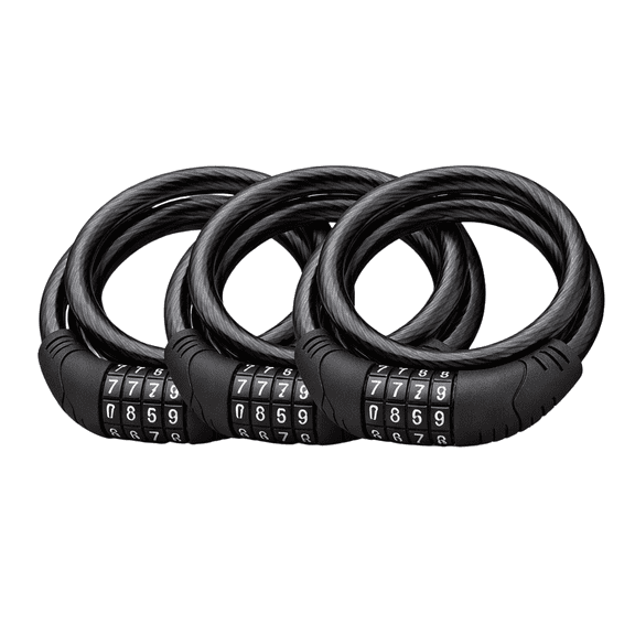 3 Pack 4 Ft Combination Bike Lock Cable 8mm Steel Bicycle Security Lock with Resettable 4 Digit Code PVC Coated for Bikes Scooters Grills Patio Furniture Black