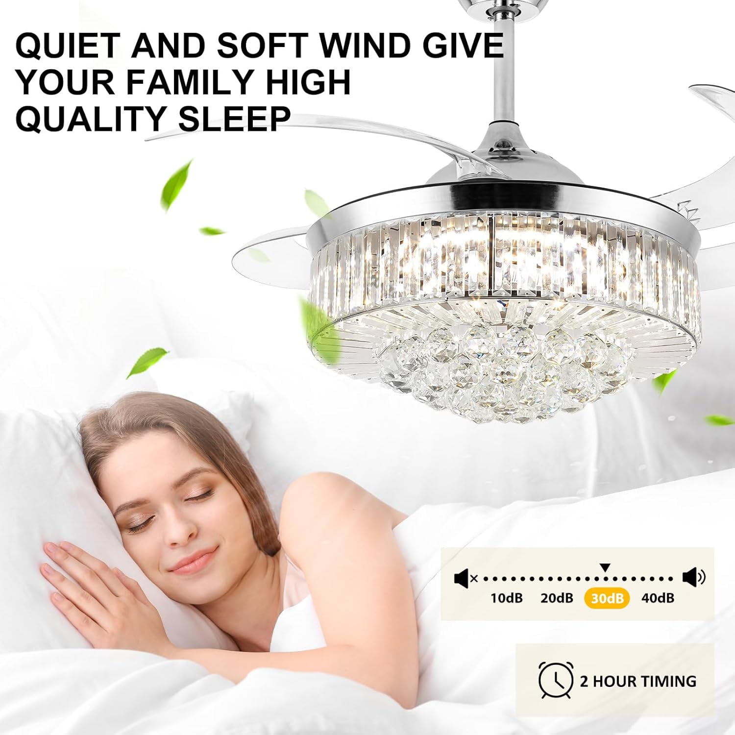 42-Inch Ceiling Fan Light with remote control, 3 colors and 6 speeds, modern indoor recessed ceiling fan light suitable for living room, bedroom and dining room (Silver).