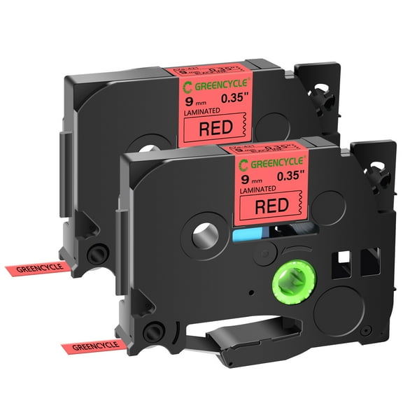 GREENCYCLE 2PK Compatible for Brother P-touch Black on Red 9mm TZ TZe TZe-421 TZ-421 TZe421 TZ421 Laminated Label Tape