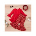 thumbnail image 2 of TheFound Baby Girl Pants Suit Solid Color Long-sleeved Tops Check Pants Bib, 2 of 9
