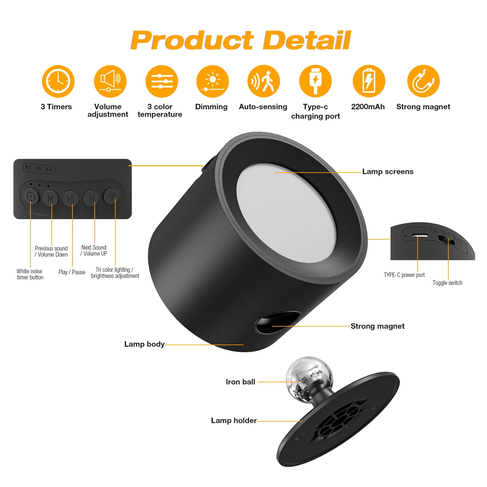 Musqua 30 Natural Soothing Sounds White Noise Machine with LED Wall Sconce Night Light for Baby Kids Adults