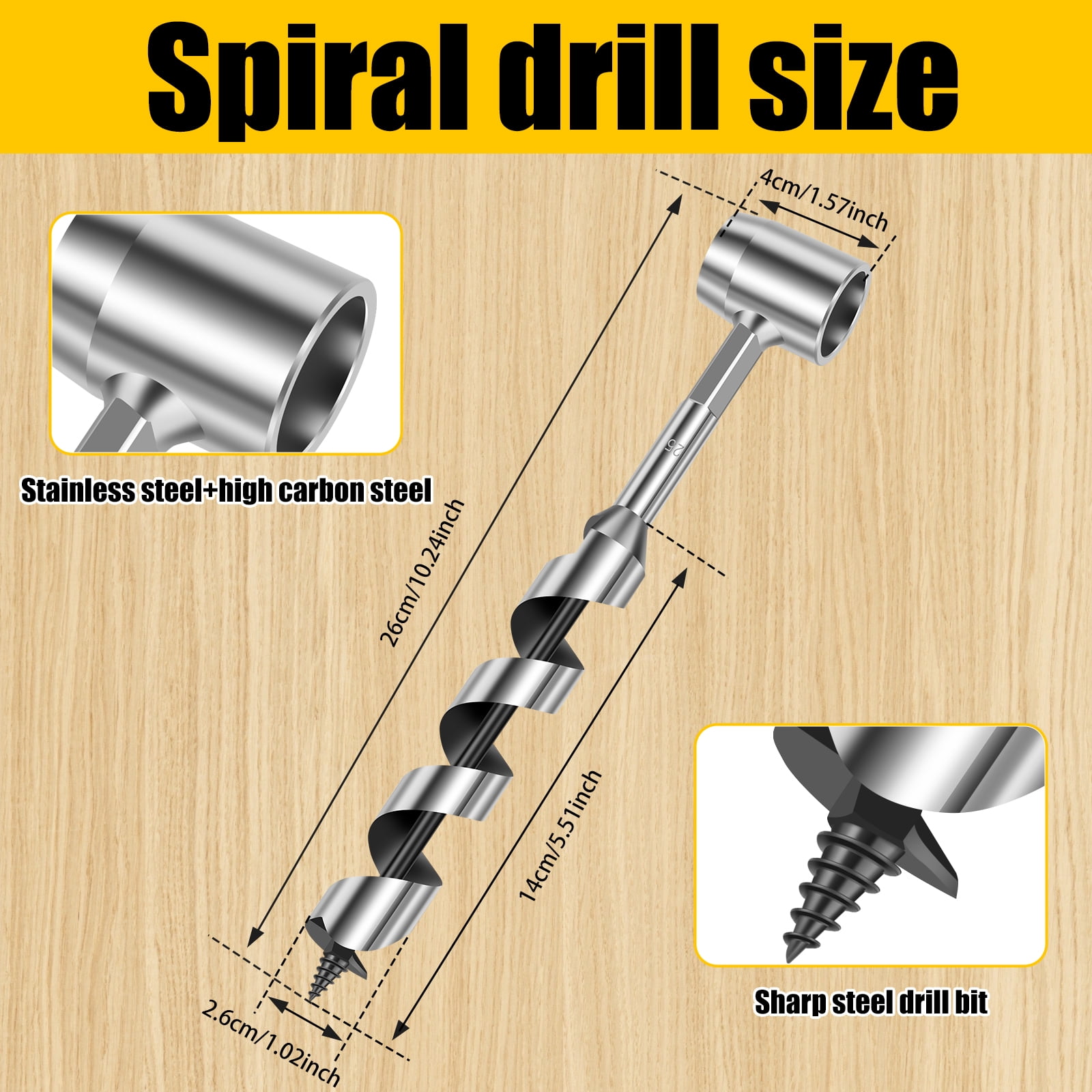 Hand Auger Wood Drill Portable Manual Auger Drill 10inch Scotch Eye Hand Wood Auger Drill Bit Manual Hole Maker Professional Outdoor Survival Gear for Camping Hiking