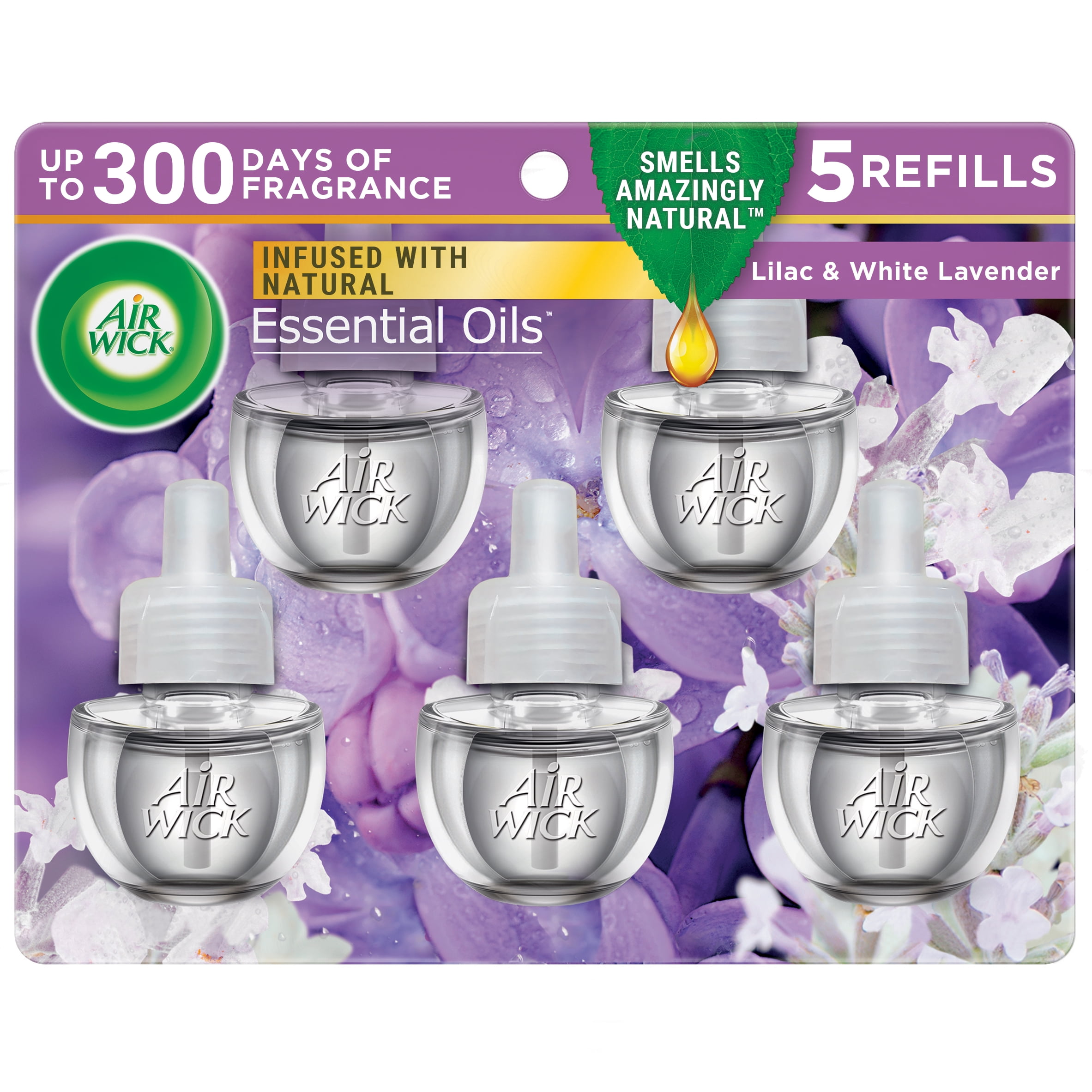 Air Wick Plug in Scented Oil Refill, 5 ct, Lilac & White Lavender, Air Freshener, Essential Oils, Spring Collection