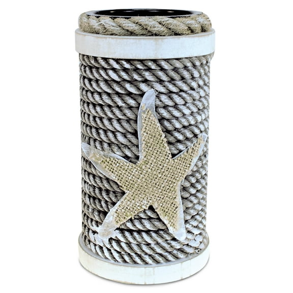 CoTa Global Dream Large Rope Nautical Hanging Wooden Tealight Candle Holder - Table Top Centerpiece Coastal Decor for Home Beach House Rustic Decorative Lantern with Starfish - Handmade Color May Vary