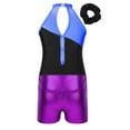 thumbnail image 4 of Alvivi Kids Girls Shiny Dance Outfits Gymnastics Leotard Unitard with Sports Shorts Tracksuit Royal Blue&Purple 14, 4 of 7