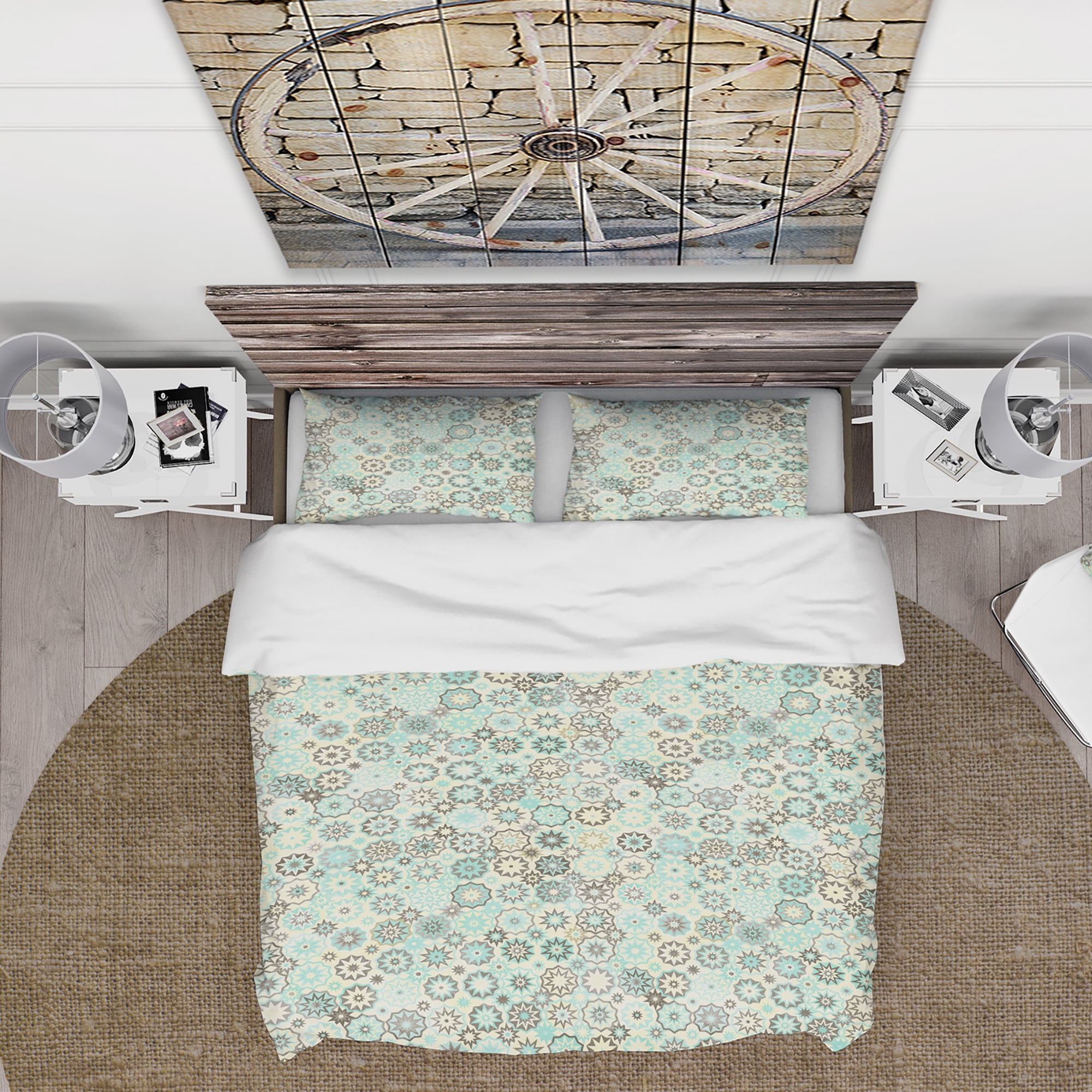 Designart 'Vintage Snowflakes in Turquoise and Yellow' Abstract Duvet Cover Set