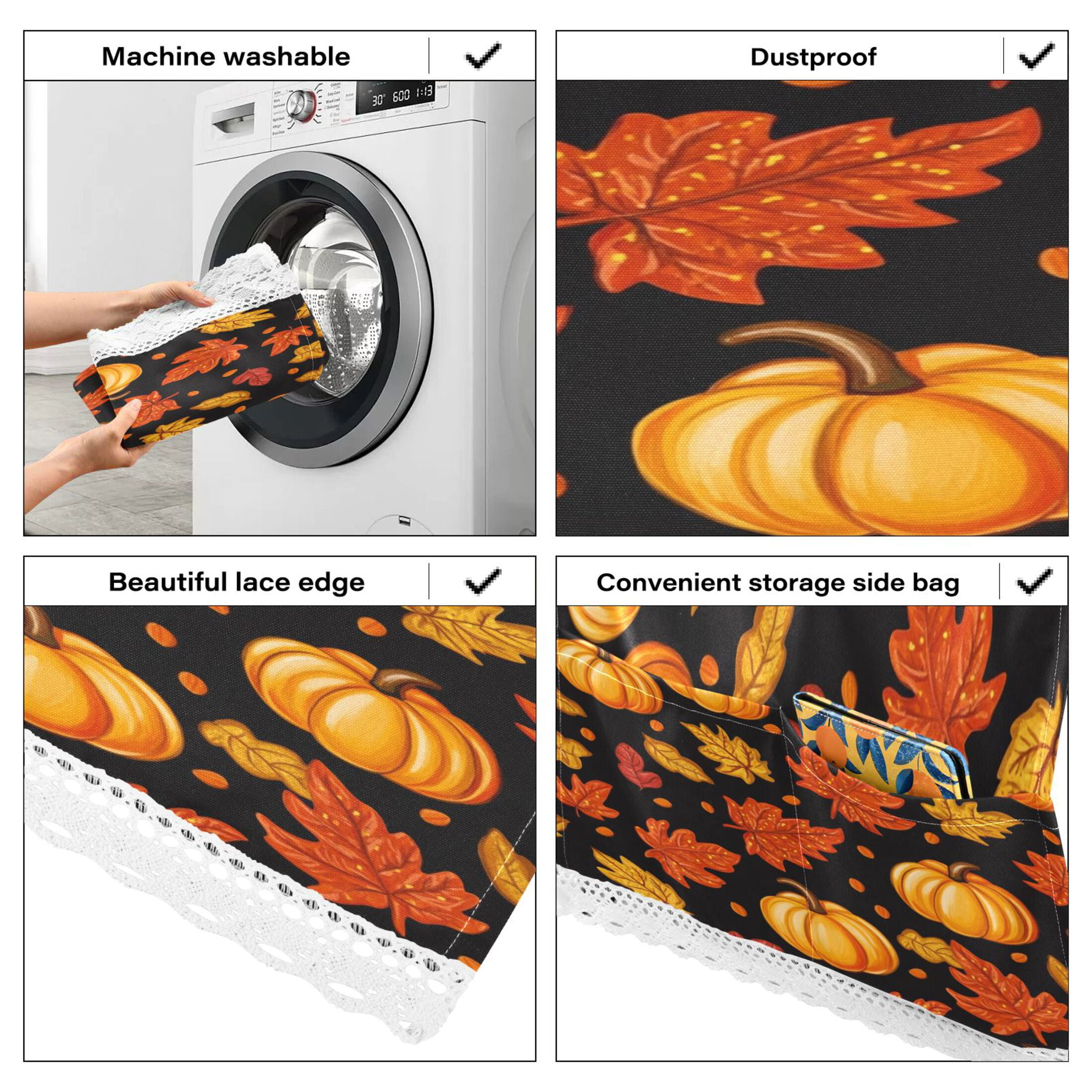 Pumpkin Leaf Fall AutumnWasher and Dryer Covers Dust-Proof and Oil Resistant Fridge Cover with 4 Storage Pockets Washing Machine Top Cover for Laundry Kitchen Home 51.2 x 22 In