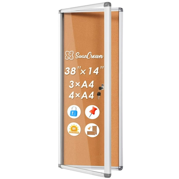 SWANCROWN Tableau d'Avis Verrouillable Étui Mural en Liège pour Dentistes de Bureau K12, 38x14 Pouces