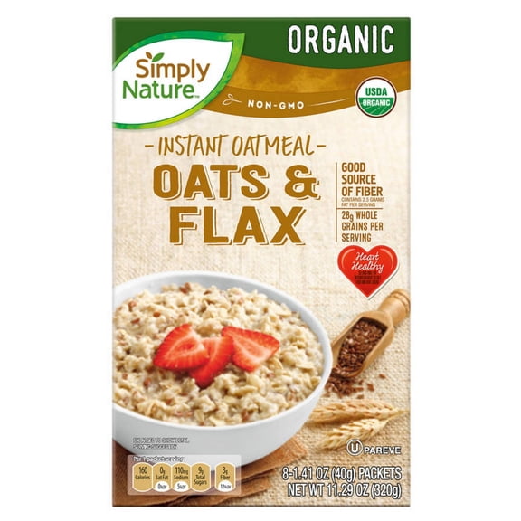 2PK - Simply Nature Organic Oats and Flax Instant Oatmeal Packets, 8 count
