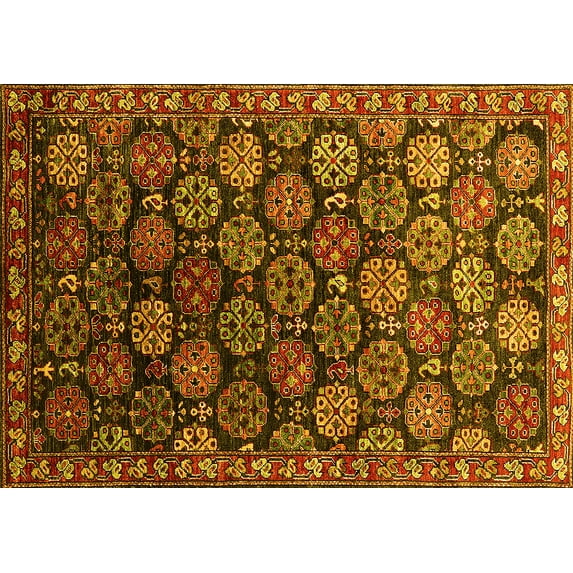 Ahgly Company Machine Washable Indoor Rectangle Oriental Yellow Industrial Area Rugs, 2' x 4'