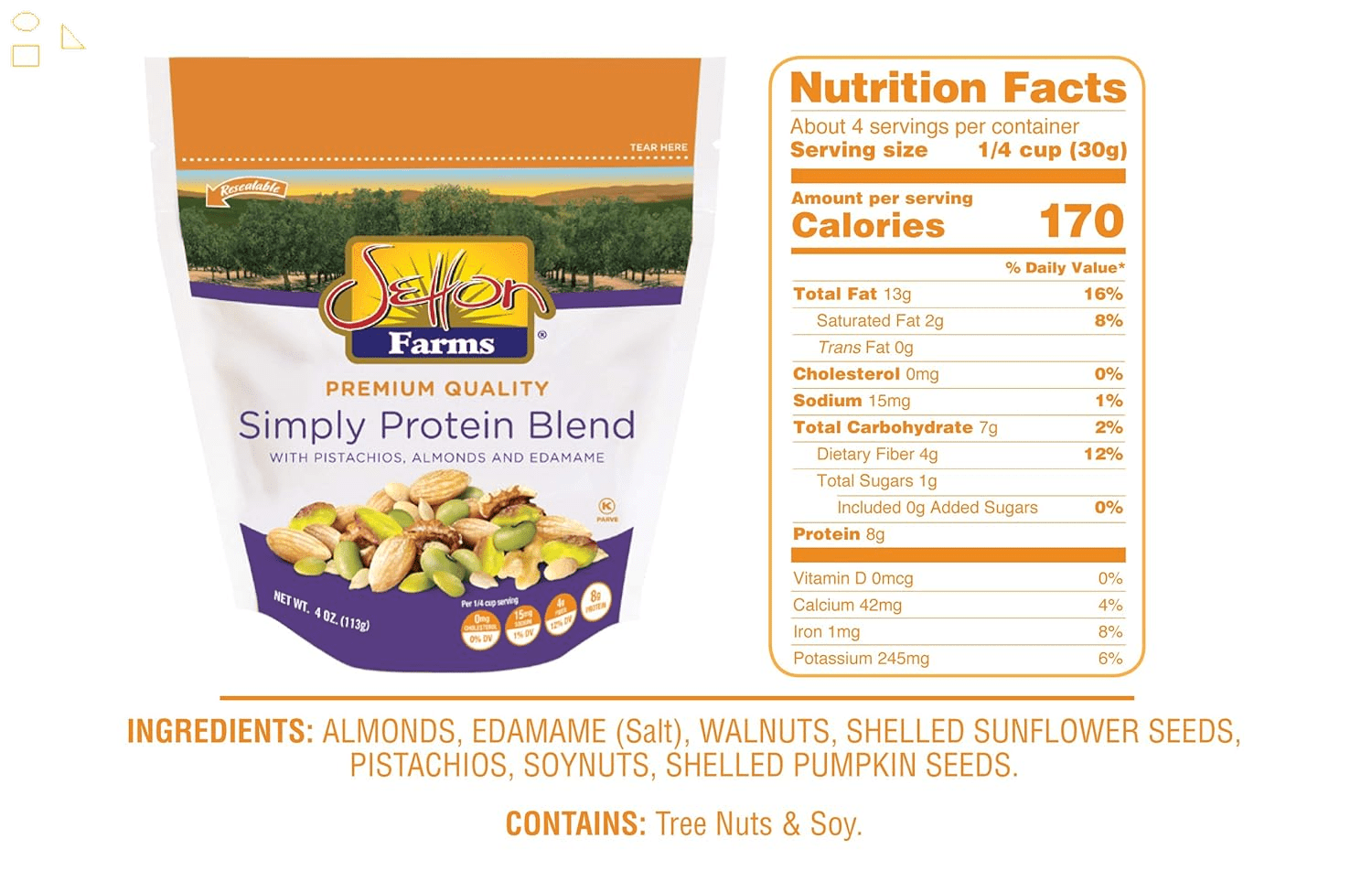Setton Farms Simply Protein Blend, 4 oz Bag, 10/Carton