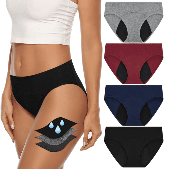 Loritta Womens Period Underwear 4 Packs Breathable Cotton Panties for Women Super Leak Proof Postpartum Underwear , Size XS-3XL