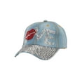 thumbnail image 2 of Top Headwear Studded Love Red Lips Distressed Baseball Cap,  Light Denim, 2 of 4