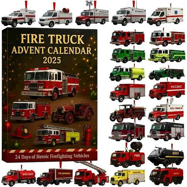 Calendrier de l'Avent de Camion de Pompiers, Collection de Jouets de Noël à Compte à Rebours de 24 Jours