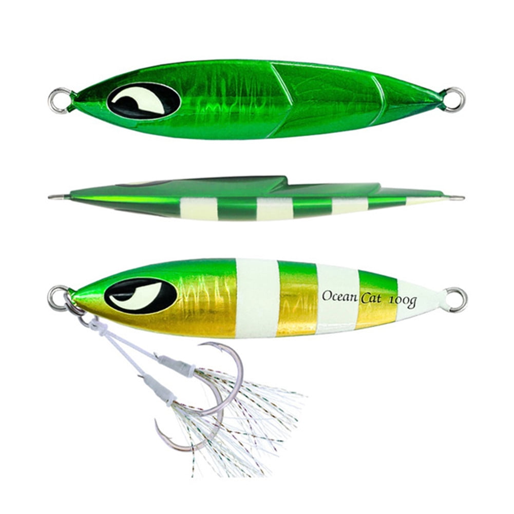 OCEAN CAT Slow Fall Pitch Fishing Lures Sinking Lead Metal Flat Jigs Jigging Baits with Hook for Saltwater Fishing