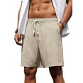 thumbnail image 2 of GIRUNS Men's Linen Shorts Casual Summer Beach Drawstring Elastic Waist Shorts with Pocket Flaxen L, 2 of 7