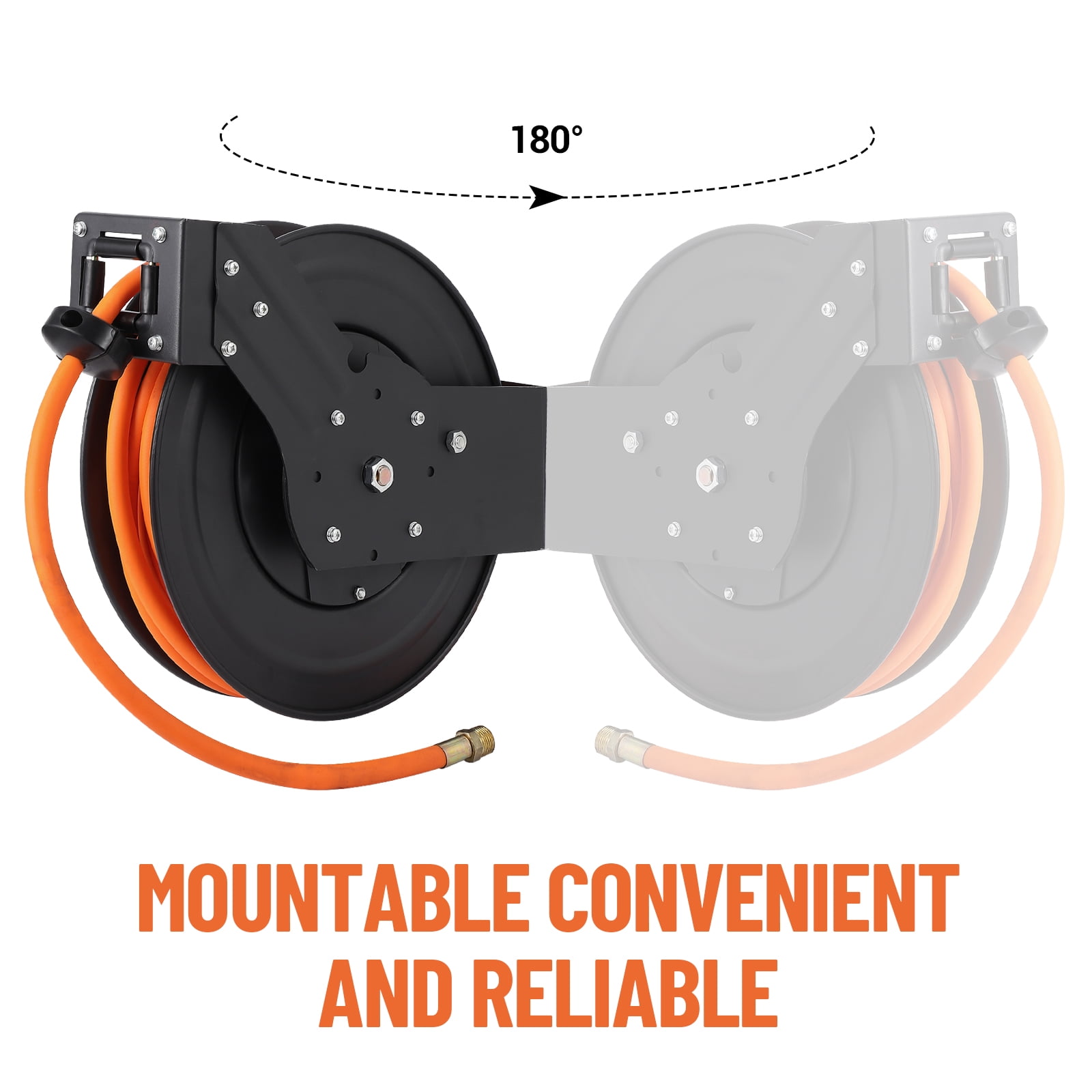M optimized Retractable Air Hose Reel - Strong Hybrid Hose, Effortless Auto Rewind, 180° Mount Bracket, Durable Construction Ceiling/Wall Mount Heavy Duty Double Arm Steel Reel
