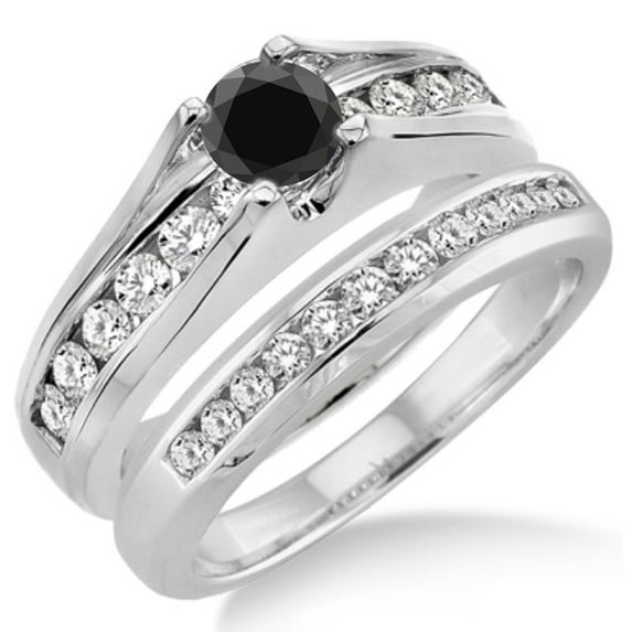1.25 Carat Black Diamond Bridal Set on 10k White Gold