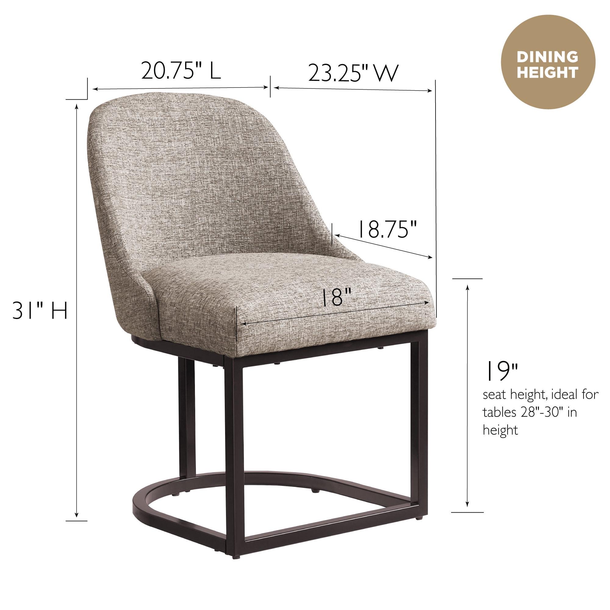 Upholstered Barrelback Dining Chair with Brown Metal Base, Set of 2