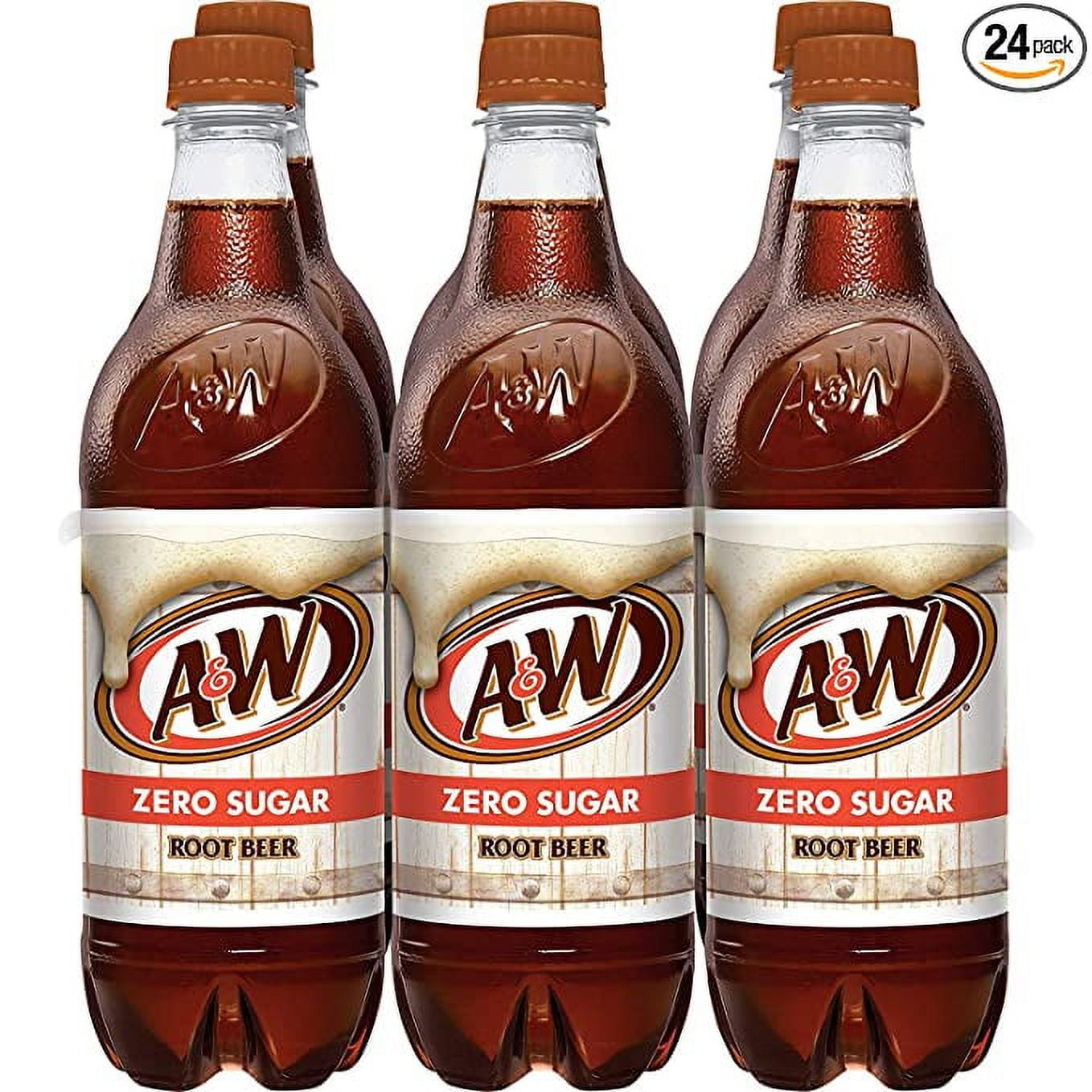 A&W Root Beer Zero Sugar Soda Pop 20oz Bottles, Pack of 12