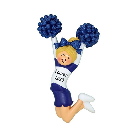 Ornaments by Elves Personalized Blonde Cheerleader Ornament in Blue Cheerleading Decor 2024 .25 lbs