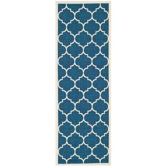SAFAVIEH Courtyard Alyssa Geometric Indoor/Outdoor Runner Rug, Navy/Beige, 2'3" x 22'