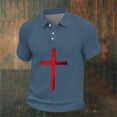 thumbnail image 4 of Mens Waffle Polo Shirts Short Sleeve Moisture Wicking Golf Tennis Polo Casual Shirts with Cross Printed Size 2XL Blue, 4 of 4