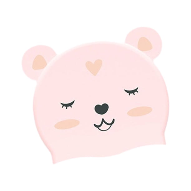 Gorro de natación para niños, gorro de baño para ducha, entrenamiento, impermeable, cubierta de pelo largo y corto para rosa y oso
