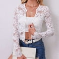 thumbnail image 4 of Kaemgyyd Women's Lace Cardigan Summer Trendy Mesh Open Front Long Sleeve Coat Elegant Print Cropped Jacket Cover Up, 4 of 5