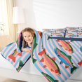 thumbnail image 3 of Manfei Cartoon Trout Twin Comforter Sets, Stripe Background Bedding Set, Blue Pink Orange, Blue Reversible, 2pcs, 1 Comforter and 1 Pillowcase, 3 of 7