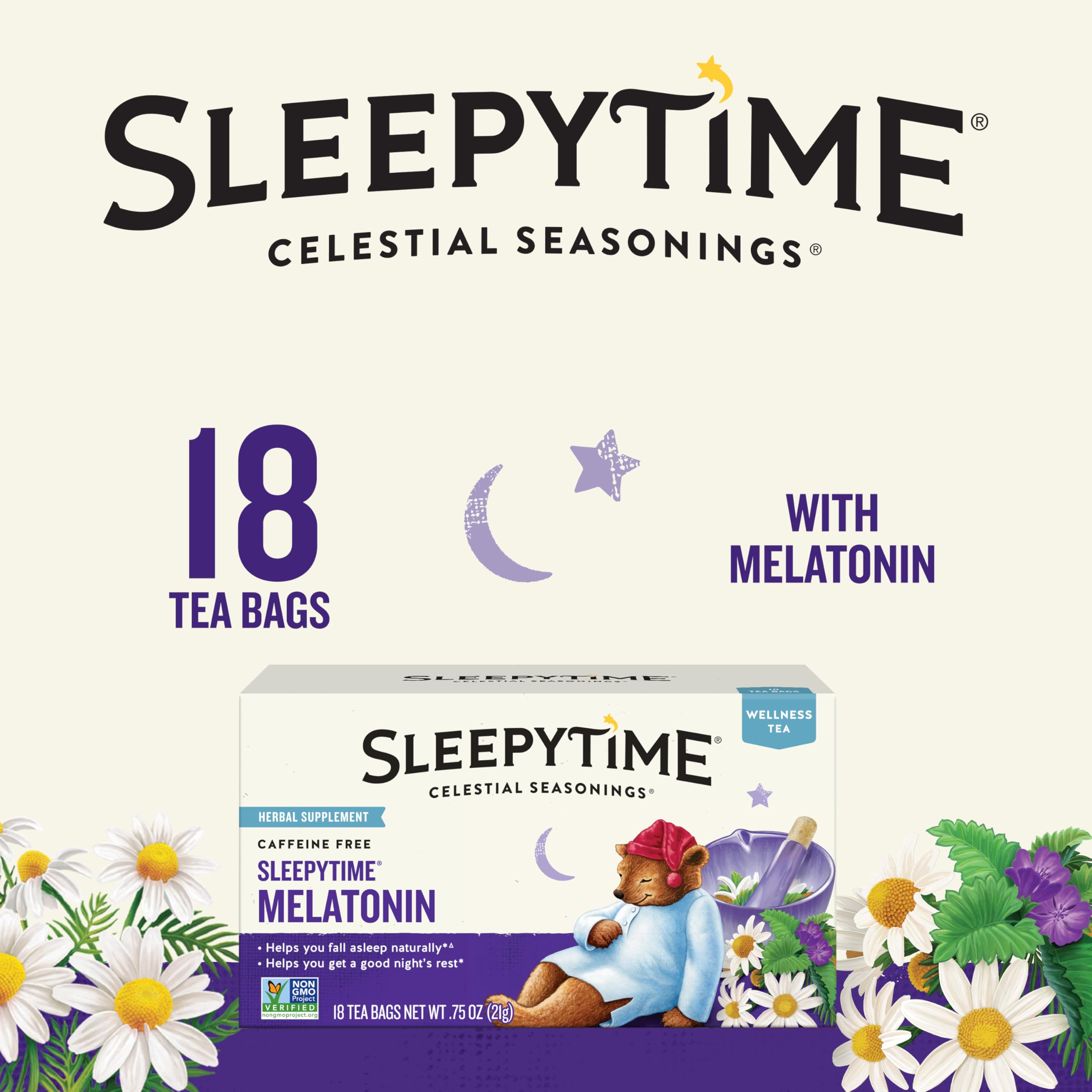 Pack of 2 - Celestial Seasonings Sleepytime Wellness Tea Plus Melatonin, Caffeine Free, 18 Tea Bags Box