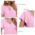 thumbnail image 5 of Woman Casual Chiffon Top Printed V Neck Short Sleeve Blouses Shirt with Drawstring for Summer, 5 of 6